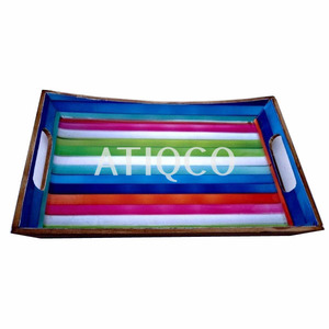 Bandeja de madera pintada con estampado multicolor última y moderna bandeja decorativa con estilo lacado bandeja de servicio inteligente superventas esmaltada - Product Image 2