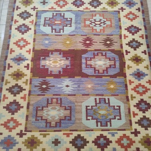 Tapis Kilim en Laine Vintage 10F, Nouveau Design Moderne, Fabriqué en Inde, Aspect Riche, Tissage Punja, Réversible, pour la Maison et l'Espace de Jeu des Enfants - Product Image 2