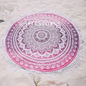 Indian Pink Tarqulise Mandala Yoga Mat Round Tapestry Beach Throw Hippie Gypsy Cotton Tablecloth Yoga Meditation Mat with Cotton