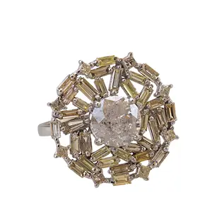 18kt Wit Goud Handgemaakte Sieraden Solitaire En Baguette Diamond Cocktail Ring Solid Gold Diamond Engagement Ringen Fabrikant