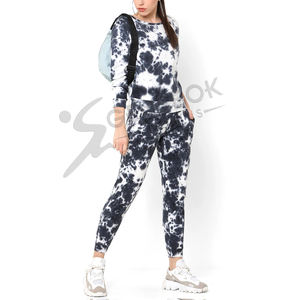 ชุดวอร์มมัดย้อมสำหรับผู้หญิงเสื้อสเวตเตอร์มีฮู้ดสำหรับวิ่งจ็อกเกอร์เอวมีเชือกดึงกางเกงลำลองกราฟิกแบบสวมหัว - Product Image 3