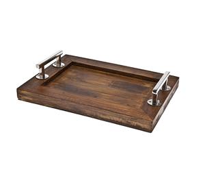 Plateau de service en bois avec poignée en acier Nouveau design Plateau de service en bois d'acacia fait main avec poignée en métal - Product Image 1