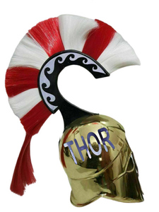 Casco Corintio Griego Medieval 18GA, Armadura de Acero de Caballero Espartano con Pluma Roja/Blanca, Técnica Plateada de Estilo Náutico - Product Image 3
