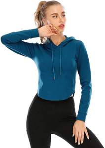 SizeCrop-Top corto con cordón para mujer, conjunto de Sudadera con capucha y manga larga para Fitness, venta al por mayor, Primavera - Product Image 4