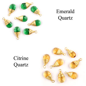 Connecteur de pierres précieuses en quartz émeraude plaqué or pour bricolage connecteur à boucle unique connecteur de composants coupés pour briolette crayon - Product Image 3