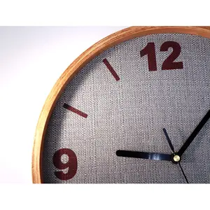 Solid Wood Wall Clock With Linen Dia Face. For Entrance ,Home Office ,Living Room