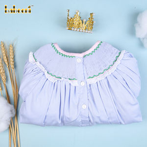 Hand <b>Smocked</b> O-Neck Casual Long Spring <b>Girl</b> Blue <b>Dress</b>-ODM Children's 100% Cotton OEKO-TEX Certified BB1960 - Product Image 6