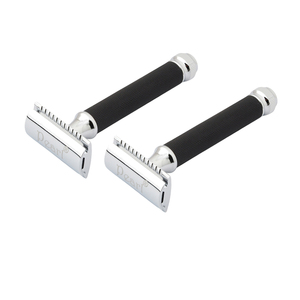 Maquinilla de Afeitar de Doble Filo de Diseño Clásico con Mango de Fácil Agarre, Color Negro y Plateado, Personalizada/Madhav, de Metal, para Afeitado Masculino y Uso Profesional - Product Image 1