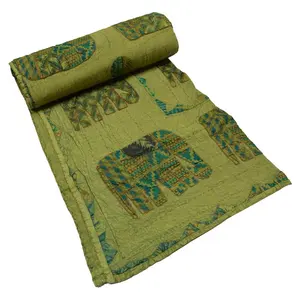 AEBC003 Indian Handmade Applique Elephant Cotton Bedspread Blanket Queen Size Bed Cover Indian Handmade Applique Bed Cover