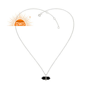 Collier pendentif tendance 2026 en argent sterling avec pierre précieuse onyx noir naturel, design crayon, pour femme, fabricant de bijoux - Product Image 1