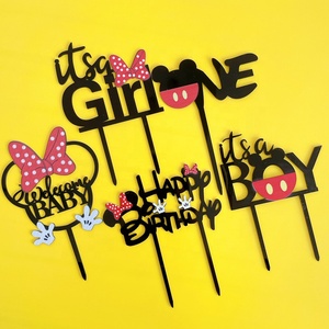 <span class=keywords><strong>D</strong></span>écorations de gâteau en acrylique imprimées en couleur, motif garçon et fille avec message Joyeux <span class=keywords><strong>Anniversaire</strong></span> pour baby shower et fêtes - Product Image 1