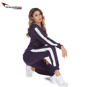 Haute qualité femmes décontracté fermeture éclair sport costume couleur unie couture lettres imprimer à manches longues survêtement actif bas - Product Image 2