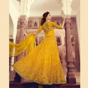 Anarkali Costume de soirée/mariage en soie brodée de pierre pour dames indiennes Salwar Suit Patiyala pleine longueur cousu - Product Image 1