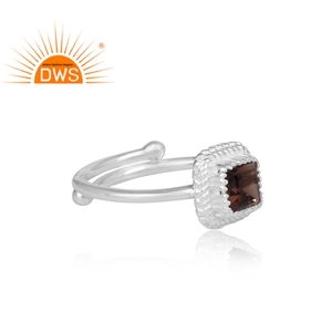 Anneaux carrés en argent Sterling 925 pour les femmes, pierre précieuse de Quartz fumé, bijou de créateur, nouvelle collection - Product Image 3