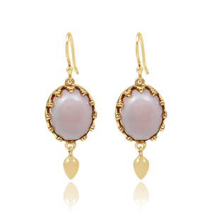 Design classique plaqué or 925 argent sterling rose calcédoine pierres précieuses boucles d'oreilles pendantes pour les femmes - Product Image 1