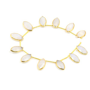 <b>Rainbow</b> Moonstone 12 Beads Strand Marquise Shape with 18K Gold Plating 14K & 18K Gold Bezel <b>Top</b> Side Drilled - Product Image 1
