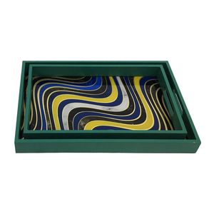 Tablero de MDF de estilo creativo de estilo de lujo clásico, bandeja para servir comida, bandeja de impresión adhesiva esmaltada, uso en el hogar, Hotel, restaurante, Juego de 2 piezas - Product Image 1