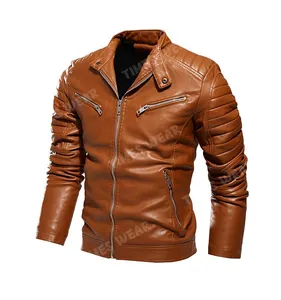 Men's Leather Jacket Daily Spring & Winter Regular Coat Stand Regular Fit Basic Jackets Long Sleeve Coat