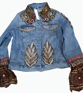 New Latest Style Wholesale Women's Eco-Friendly Quick Dry <b>Denim</b> Bomber <b>Jacket</b> with Patchwork <b>Vintage</b> Design Butterfly Sleeves - Product Image 1