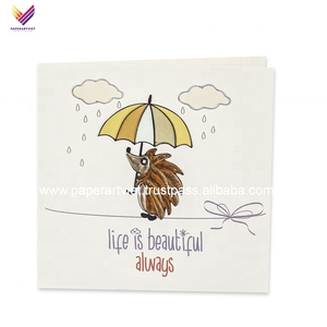 Cartes de quilling artisanales de haute qualité, art populaire vietnamien, hérisson parapluie, vernis UV, vente en gros, souvenirs en papier pour salutations - Product Image 2