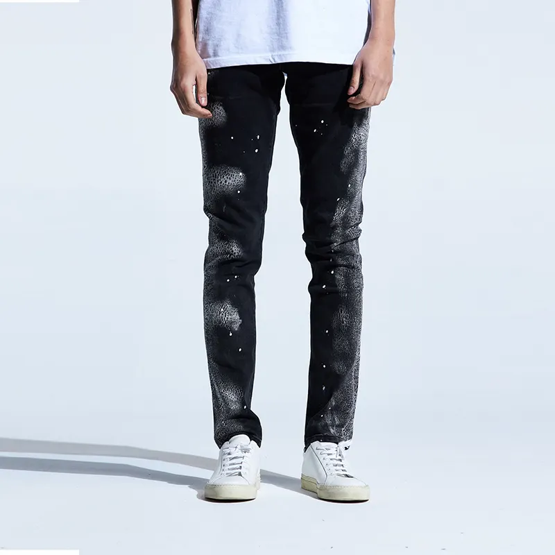 Denim Garment Factory Grey Bleach Distressed Jeans Men Skinny Jeans