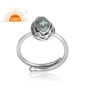 Natural Gemstone Blue Topaz Bezel <b>Set</b> Oxidized <b>Ring</b> 925 <b>Sterling</b> <b>Silver</b> <b>Ring</b> For All Sizes Stackable <b>Rings</b> Supplier - Product Image 2