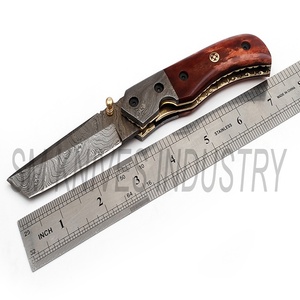 Cuchillo de bolsillo plegable de Damasco, personalizado, con Funda de cuero puro (smk1266) - Product Image 5