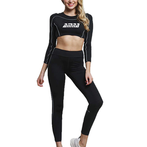 Trajes de entrenamiento de Yoga para mujer, con brillo reflectante de 3M, de manga larga, Color negro, trajes reflectantes de Yoga para niña - Product Image 4