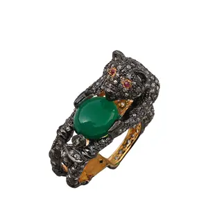 925 Sterling Silver Animal Shaped Jewelry Diamond Gemstone Leopard Ring