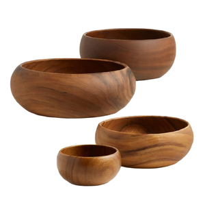 Bols à salade de fruits en bois naturel modernes de forme ronde en différentes tailles, idéaux pour les plats de service de la soupe de pâtes et la décoration de table - Product Image 1