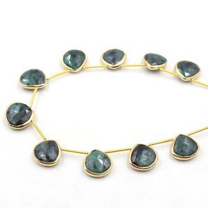 Chaîne de 10 perles en argent sterling plaqué or 14 carats, serties d'émeraudes naturelles en forme de cœur, de 13 à 15 mm, percées - Product Image 6