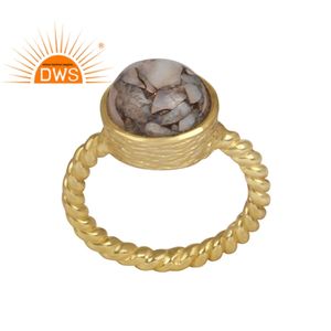 Mojave <b>Opal</b> Gemstone Bezel Set 925 Sterling Gold Plated <b>Silver</b> Twisted Handmade Classic <b>Ring</b> Jewelry Manufacturer - Product Image 1