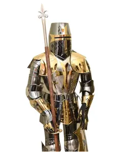 Armure chevalier médiéval pour adultes, combinaison complète à armure, housse dorée