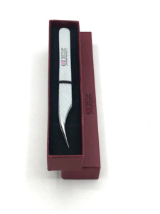 Acier inoxydable de revêtement en poudre gris clair de haute qualité avec pince à épiler pour extension de cils avec poignée en diamant Outils de beauté avec logo personnalisé - Product Image 3