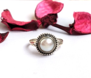 <b>Silver</b> 925 Freshwater Pearl Gemstone Bezel <b>Set</b> Handmade Women's <b>Rings</b> for Anniversary Gift - Product Image 1