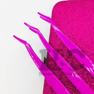 Pinzas púrpura nuevas, pinzas aplicadoras de extensión de pestañas de acero inoxidable dorado personalizado, herramienta de pestañas con logotipo privado sostenible de visón - Product Image 1