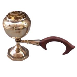 Quemador de resina de incienso de carbón de latón puro, Dhoop, Dhuni, Sambrani, Dhoop, con mango de madera, para oficina en casa - Product Image 3