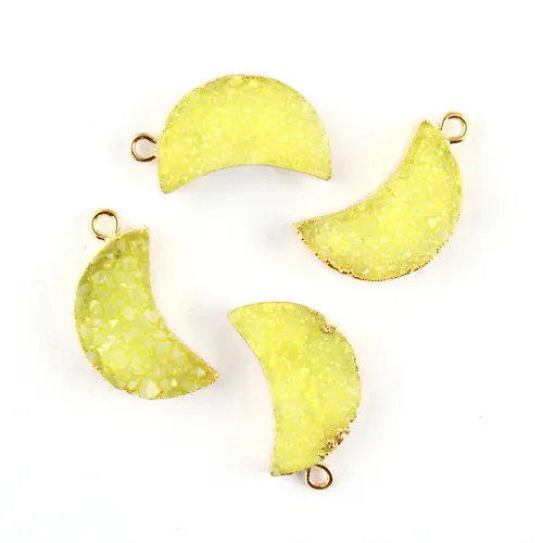 Toptan tedarikçileri kolye takı doğal sarı şeker druzy tek döngü altın kaplama yarım ay kolye takılar taş konnektörler