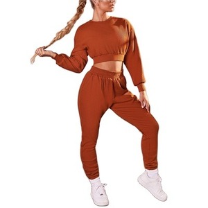 Wholesale Women's Cotton Crop Top Sweatsuit Two Piece Sets Women's Jogging & Yoga Tracksuit Set - Product Image 5