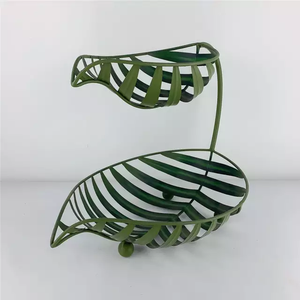 Cesta de almacenamiento de frutas de hoja de tortuga de 2 niveles con diseño personalizado, estante de frutas de metal tradicional - Product Image 2