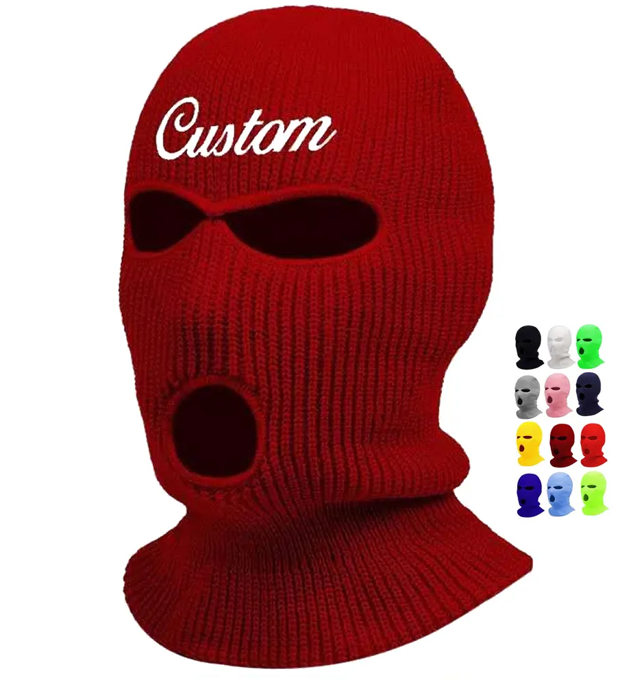 Masque de Ski en tricot complet avec Logo brodé, 3 trous, protection faciale pour moto, vente en gros,