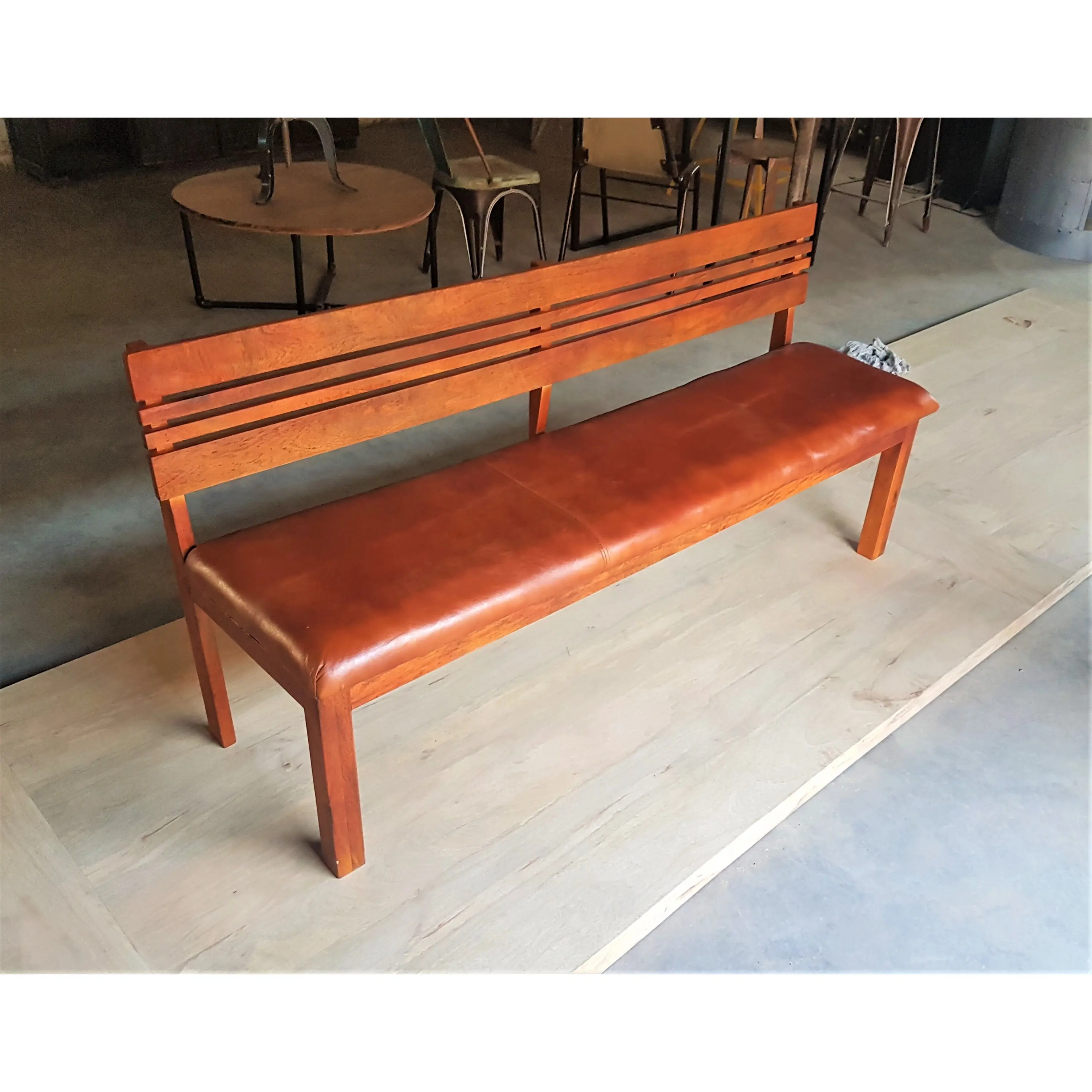 Wooden Bench, Genuine Leather living room bench, wood furniture
