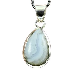 Colgante elegante con forma de lágrima de ágata de encaje azul natural, joyería Bohemia hecha a mano de plata de ley 925, precio directo de fábrica - Product Image 1