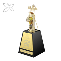 Trophée de golf personnalisé en fer plaqué or avec cristal, art populaire, souvenir, impression sérigraphique, gravure laser, Europe