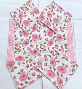 Floral Print Handmade Waterproof Pure Cotton Block Printed Table Cover Mat <b>Set</b> with Napkin for Outdoor Use - Product Image 4