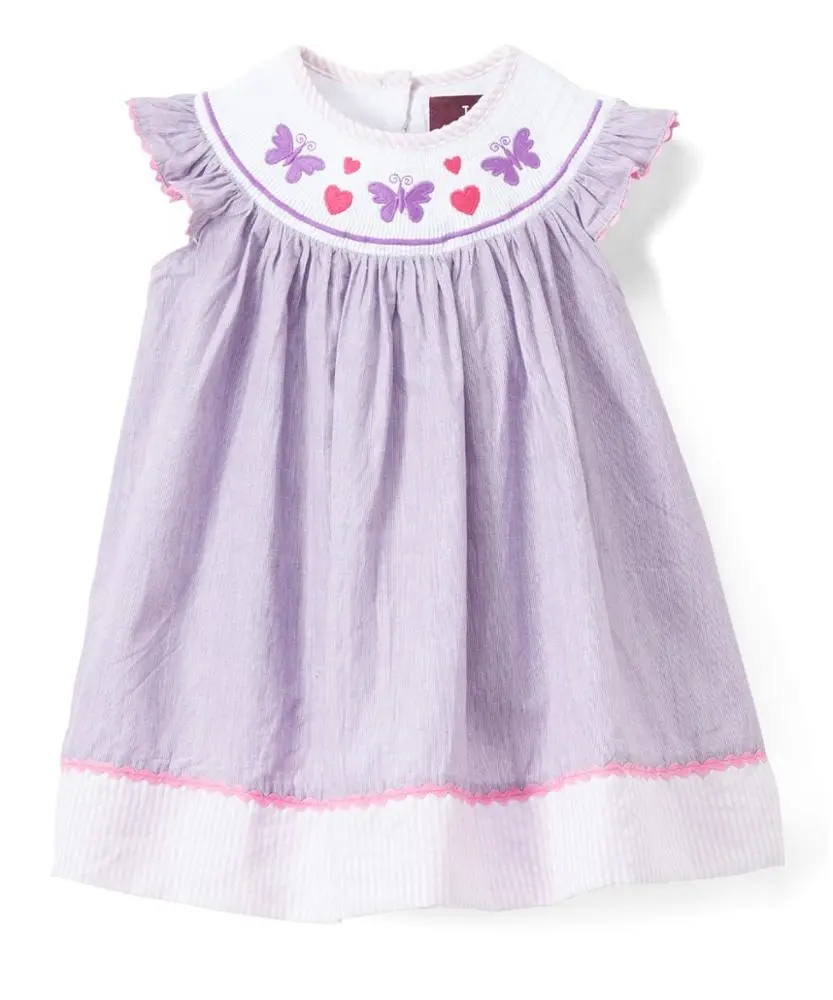 Butterfly SmockedにPurple Top Girl Dress