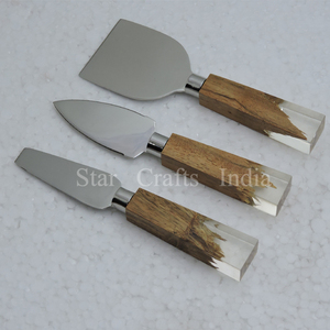 Juego de 3 piezas de cuchillo de mantequilla de queso de madera de corteza y acero inoxidable Juego de cubiertos de alta calidad de acero inoxidable - Product Image 5
