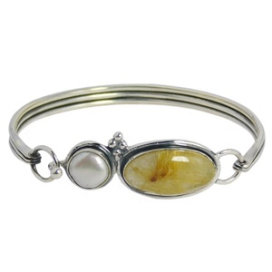 Classique Golden Rutile Gemstone Bracelet en argent sterling 925 Bracelet indien fait à la main Fine chaîne et lien Bracelet fabricant de bijoux - Product Image 2