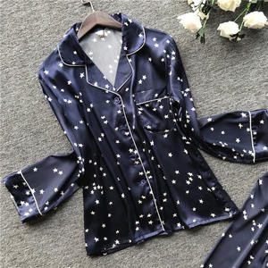 2019 Autumn and Winter Long-sleeved <b>Silk</b> Home Service Turn-down Collar <b>Women</b> Custom Printed <b>Silk</b> <b>Pajamas</b> - Product Image 4