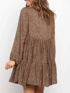 Vestido corto informal de algodón con manga larga para verano, minivestido sexy con estampado de leopardo para mujer, 2021 - Product Image 3